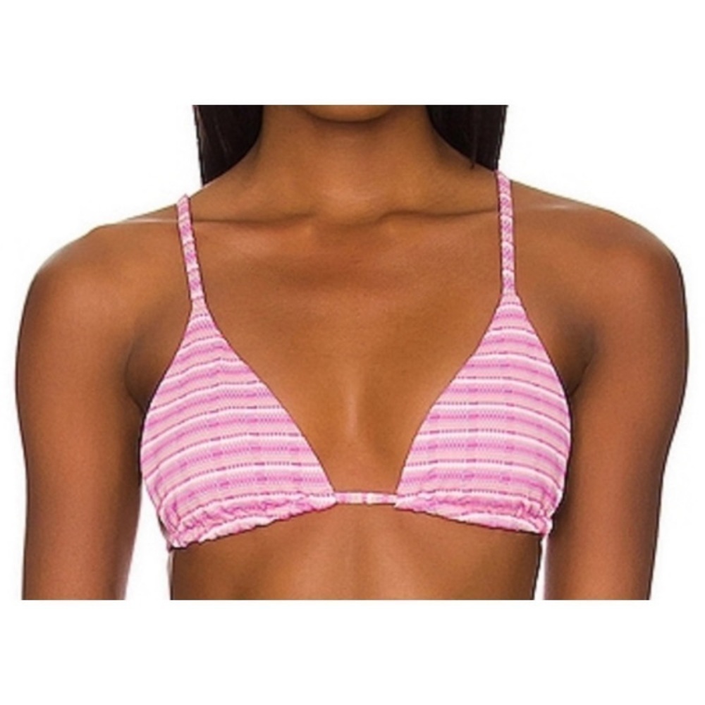 NEW L*SPACE Brittany Bikini Top in Electric Pink Pique Stripe